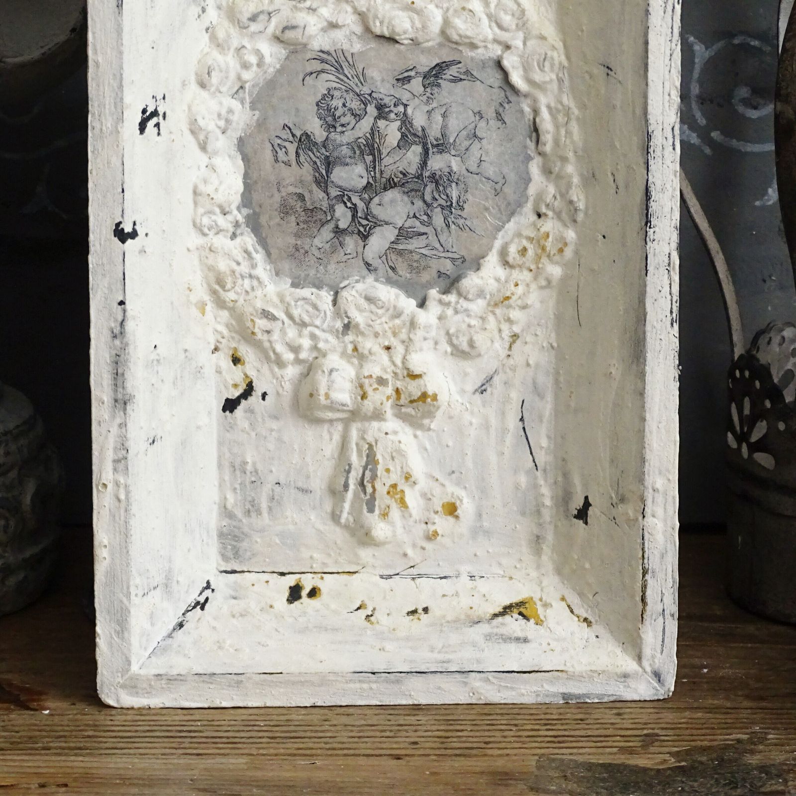 Shabby Chic Cherub Wall Panel: Victorian French Style, Distressed Wood photo buy