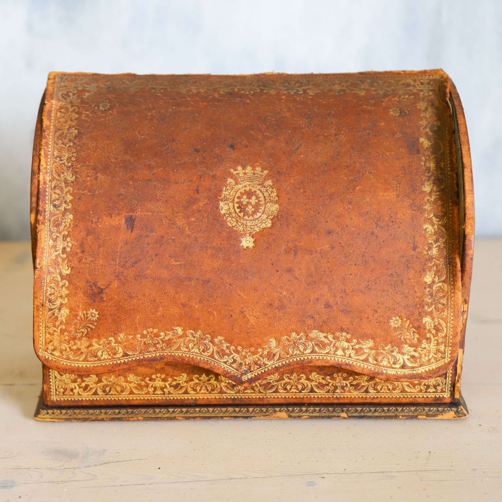 Small Leather Stationery Box With Pale Green Watered Silk Interior   Early 20th Century photo Home Decor