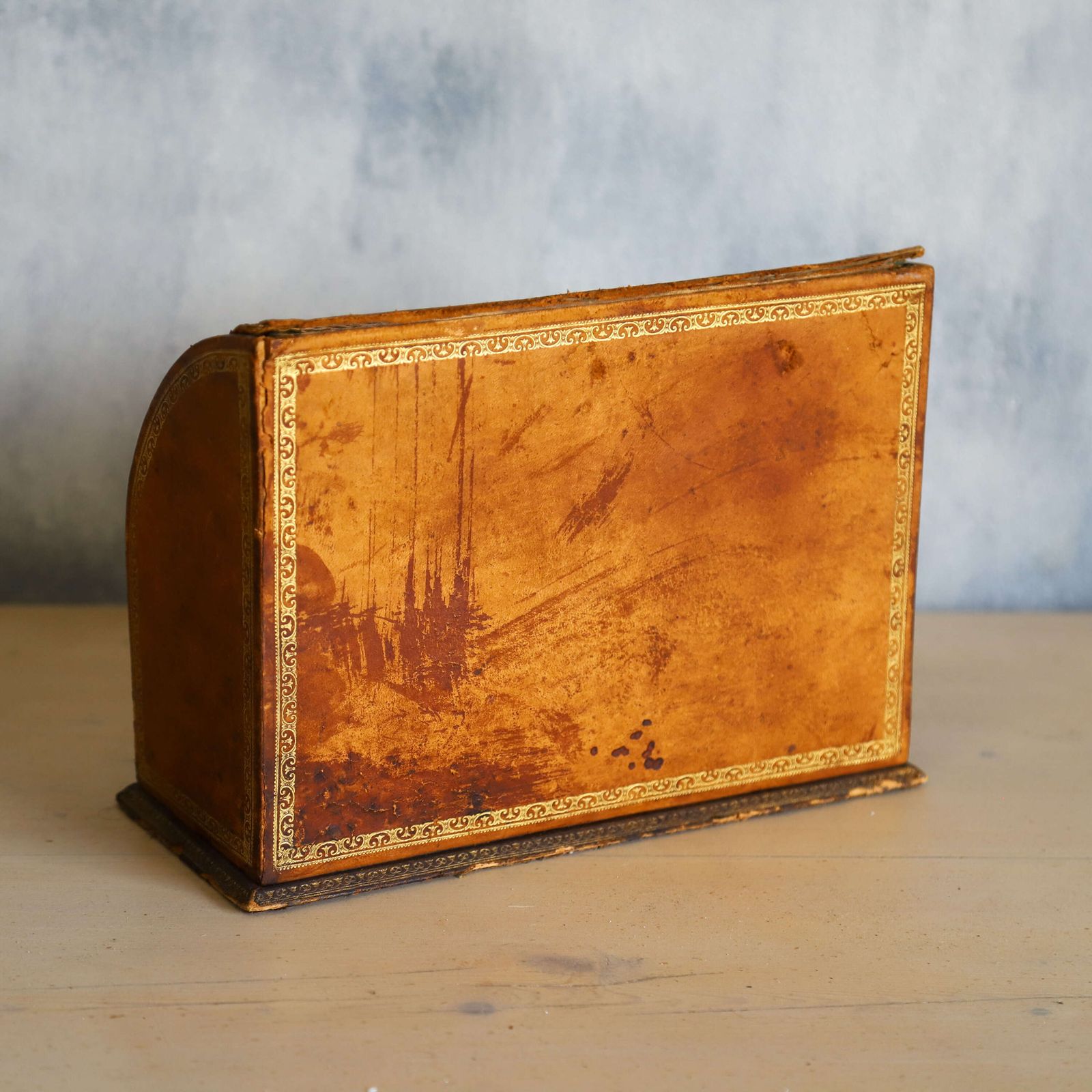 Small Leather Stationery Box With Pale Green Watered Silk Interior   Early 20th Century photo buy