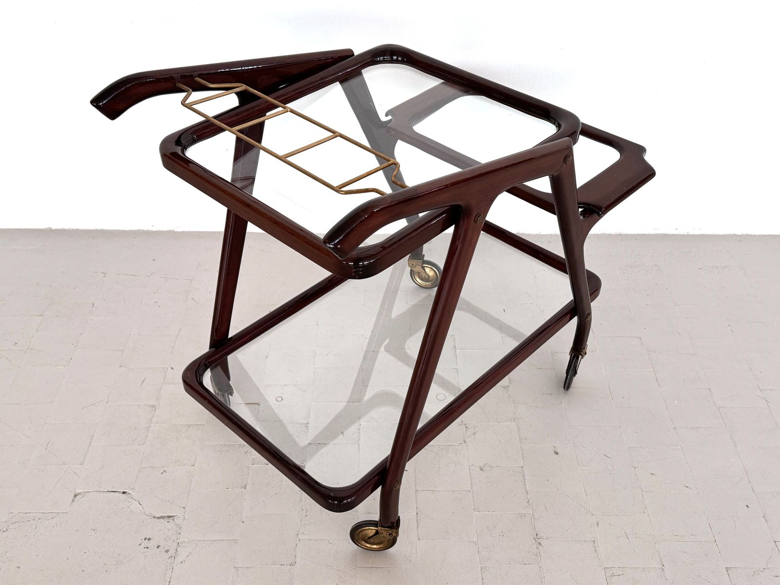Italian Midcentury Serving Cart Or Trolley In Cesare Lacca Style, 1960s photo vinterior