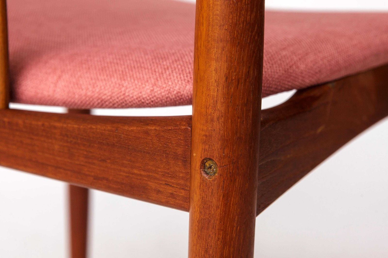 photo for sale Set Of 4 Bramin Teak Dining Chairs – Denmark 1960s – Pink Upholstery – Mid Century Modern