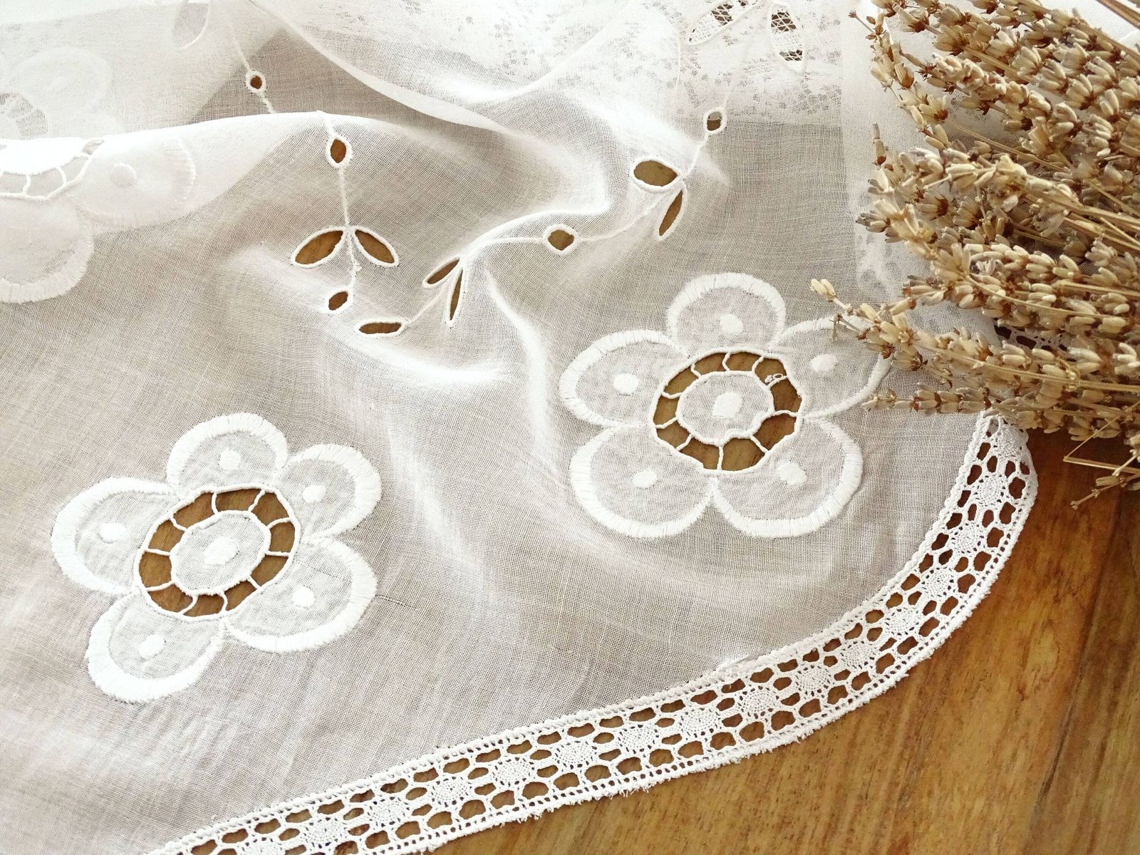 Antique Richelieu Lace Tablecloth: Hand Crochet Floral Embroidery, French Heirloom Linen photo furniture