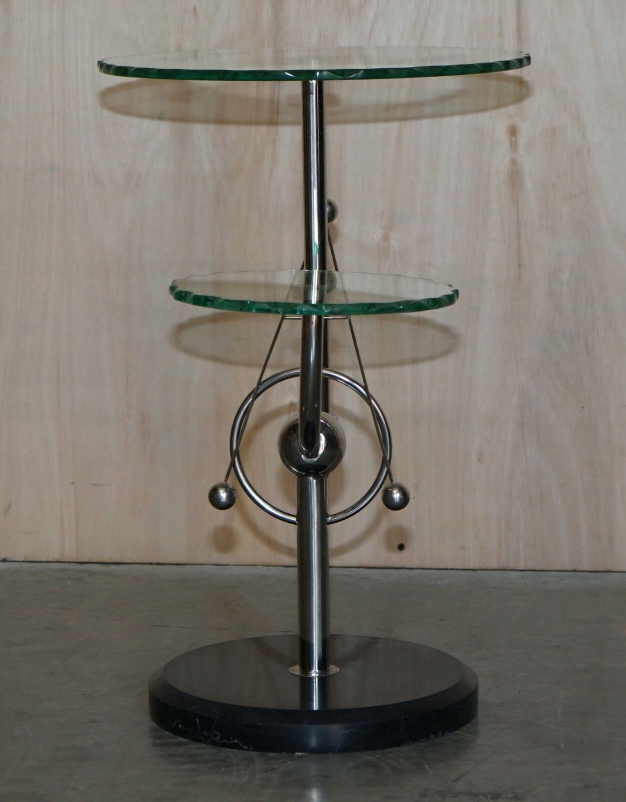 Mid Century Modern Atomic Space Age Chrome Glass & Marble Side End Lamp Table photo for sale