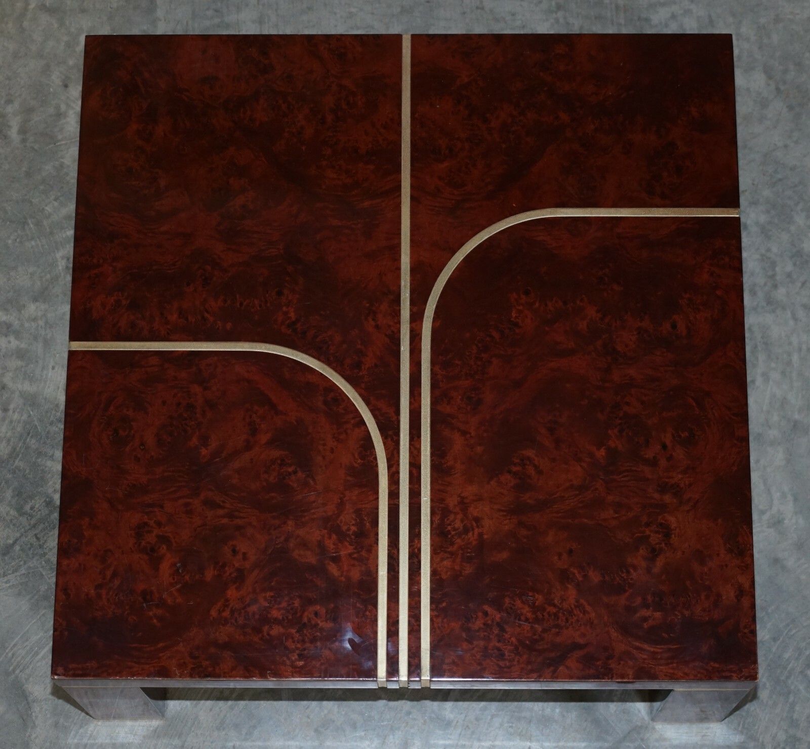 Stunning Contemporary Art Modern Burr Walnut, Brass Inaly Coffee Cocktail Table photo vinterior