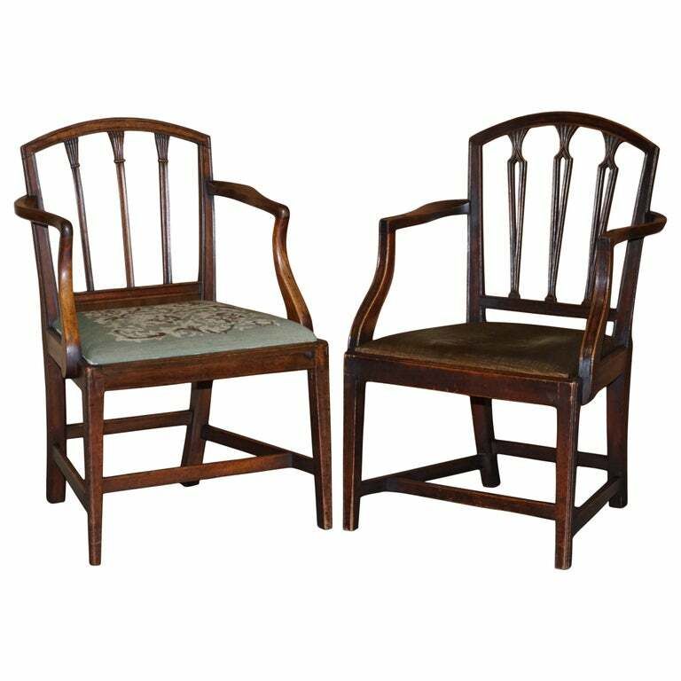 Antique Pair Of Georgian Carved Armchairs Circa 1780 Lovely Carvings Throughout