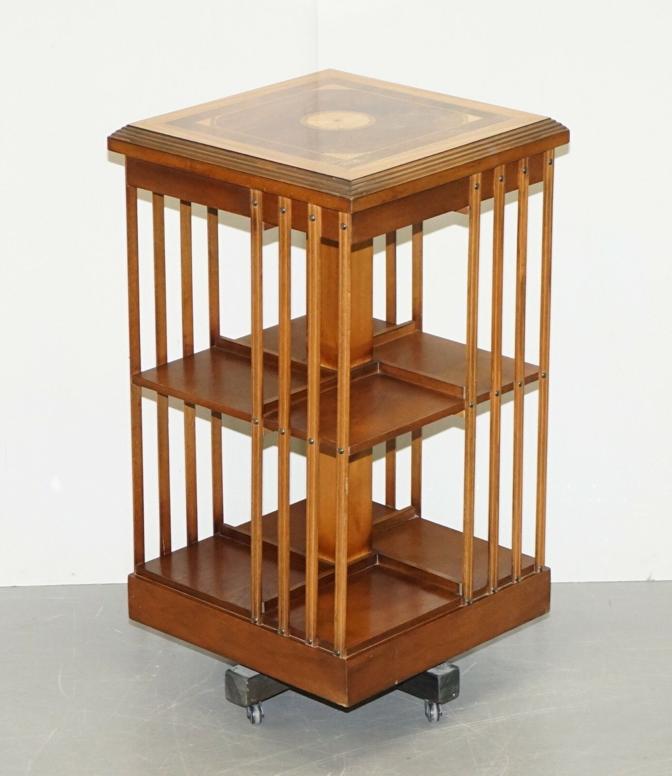 Circa 1900 Edwardian Burr Walnut & Satinwood Revolving Bookcases Sheraton Inlaid photo furniture