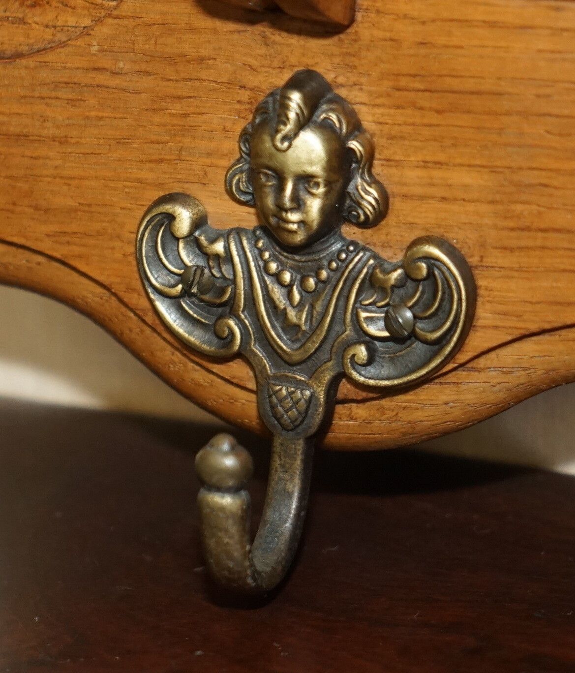 Antique Dutch Finely Light Oak Coat Hat Scarf Wall Rack Hanger French Hooks photo vintage