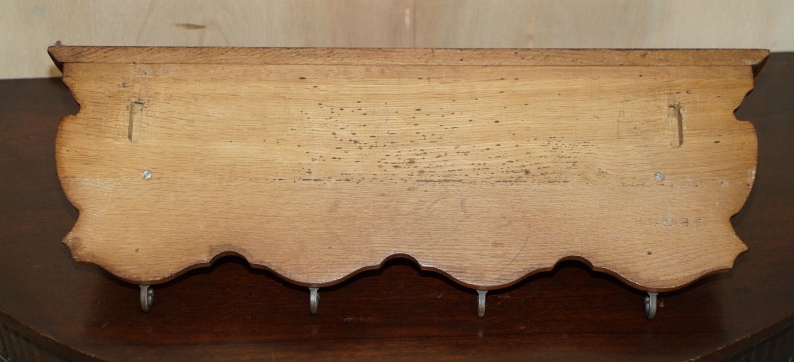 Furniture Antique Dutch Heavily Carved Oak Coat Hat Scarf Wall Rack Hanger French Hooks photo