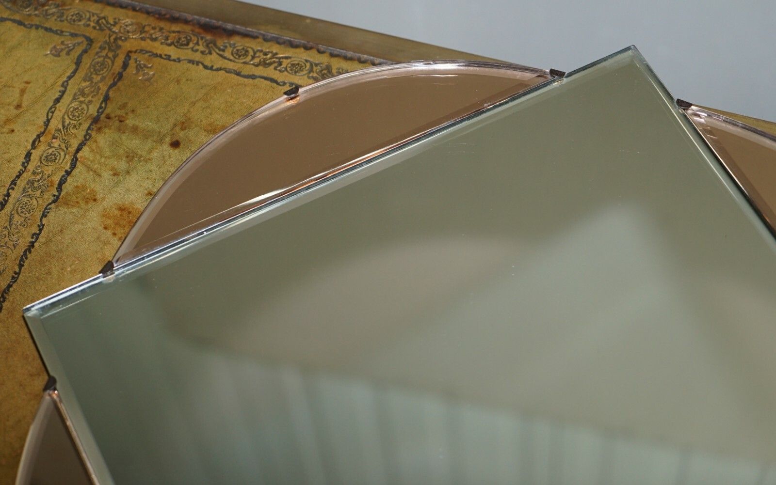 Lovely 1930's French Art Deco Bevelled Mirror With Square Inside Circle Rare photo Home Decor