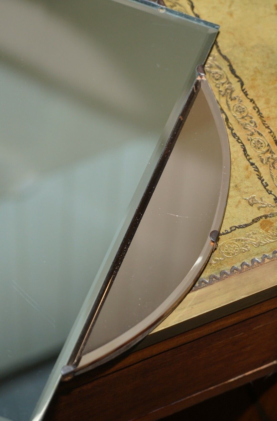 Lovely 1930's French Art Deco Bevelled Mirror With Square Inside Circle Rare photo buy