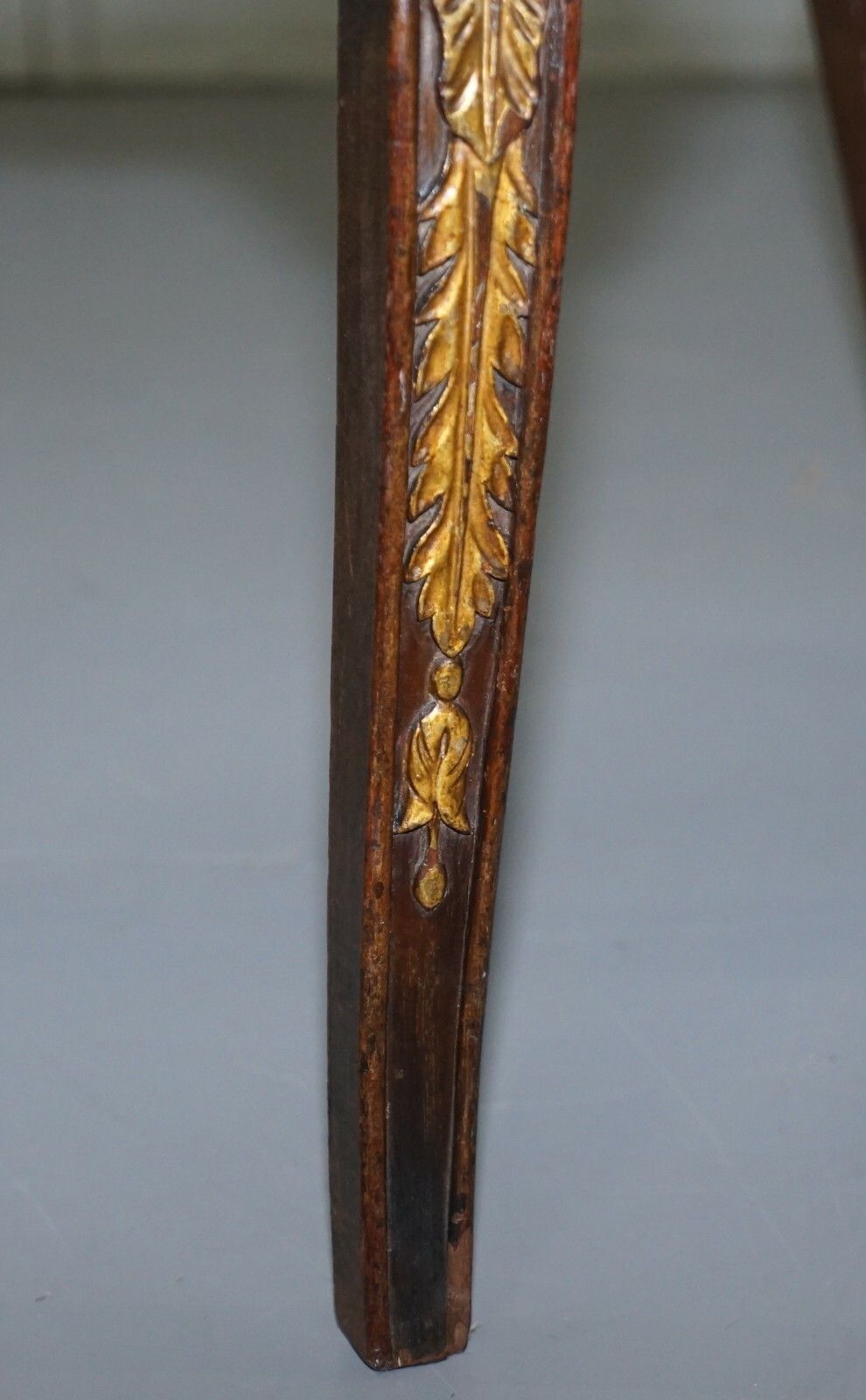 photo furniture Rare Regency Walnut Giltwood Curved Kidney Saddle Stool Acanthus Leaf Detailing