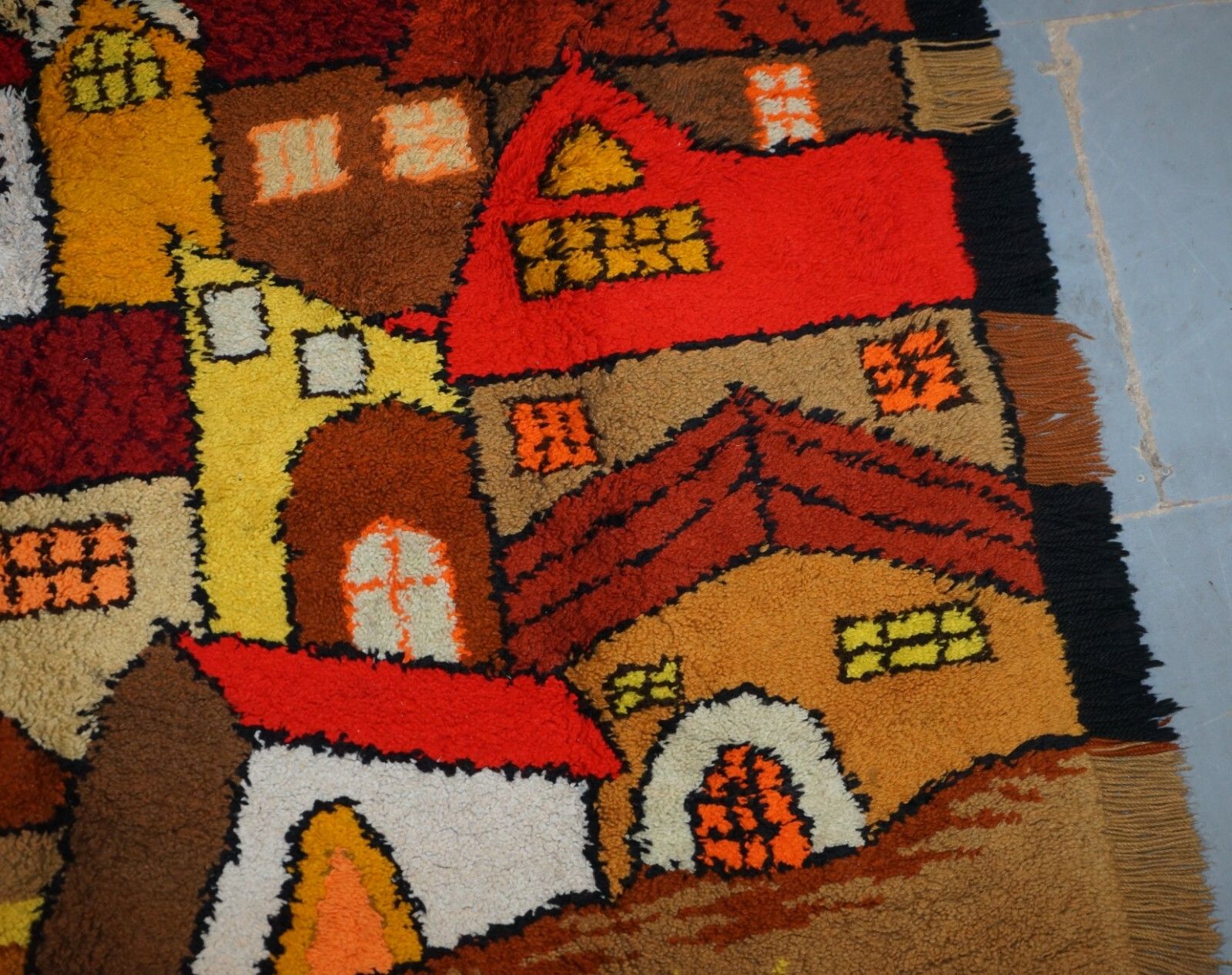 Stunning Large Shag Pile Rug Depicting Houses In The Style Of L.S Lowry photo 1350.0
