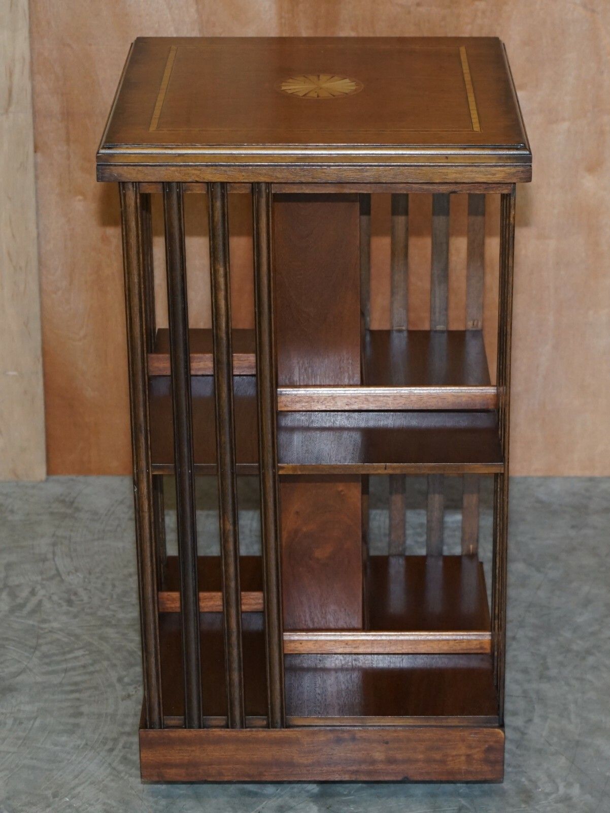 photo for sale Lovley Sheraton Revival Mahogany & Satinwood Revolving Bookcase Side End Table