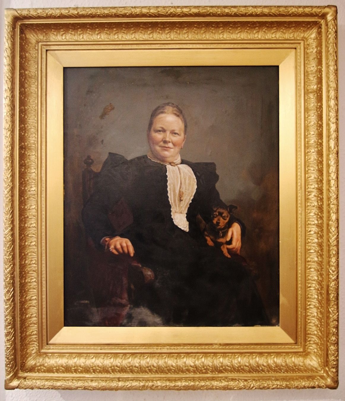 Edwardian Oil Portrait Lady With Dog photo furniture