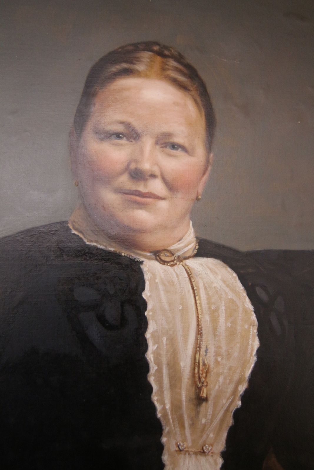 Edwardian Oil Portrait Lady With Dog photo for sale