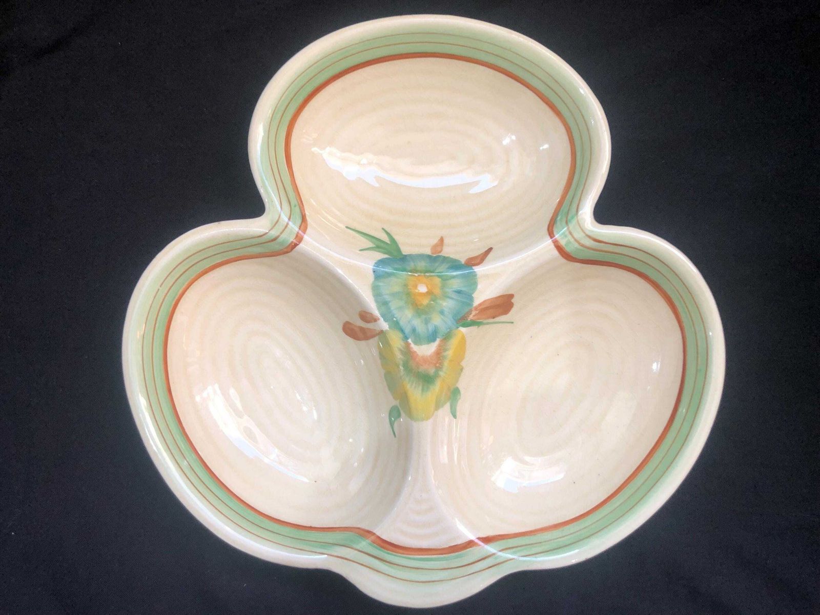 Rare Clarice Cliff Wilkinson Hors D’oeuvres Dish Honeydew Design C 1930. photo furniture