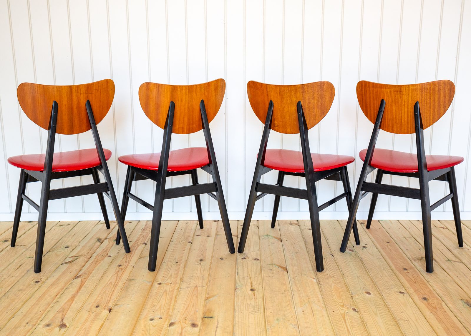 Mid Century Butterfly Dining Chairs Set Of 4 Space Age Mcm 1960s 1950s Red Black Vintage Retr.O photo vintage