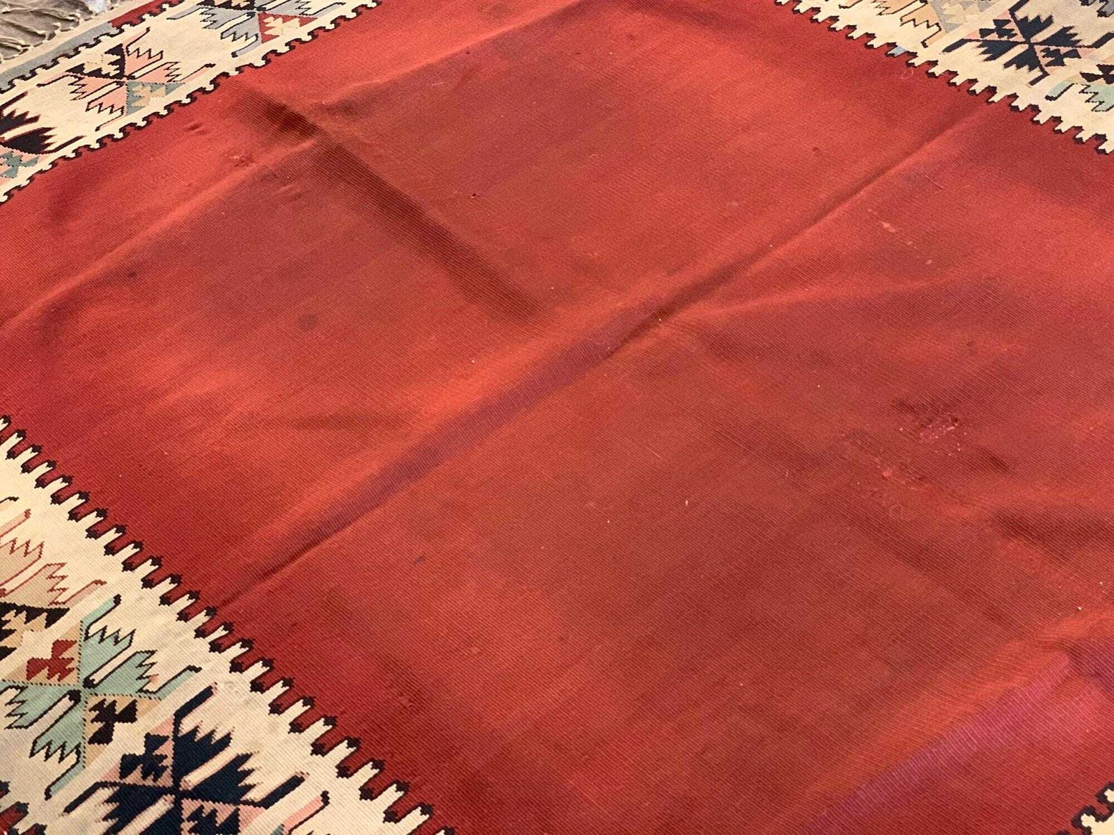 Antique Burgundy Kilim Rug: Square Wool Flatweave Carpet, 1900s photo Textiles