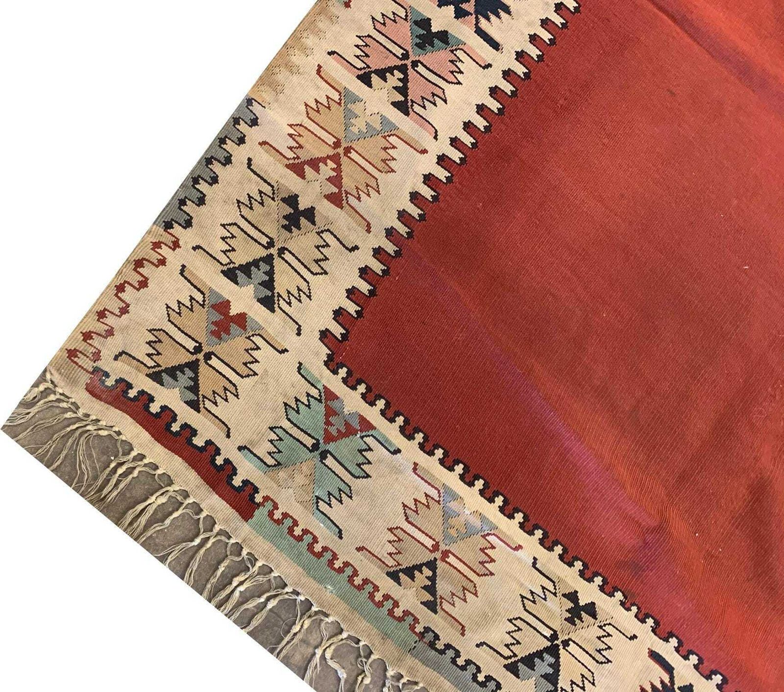 Antique Burgundy Kilim Rug: Square Wool Flatweave Carpet, 1900s photo 4200.0