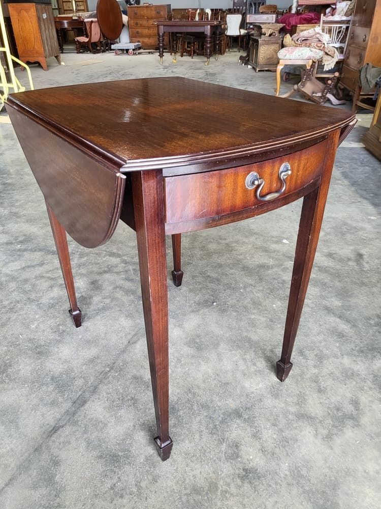 Antique Repro Small Drop Leaf Side End Occasional Table Drawer Tapered Legs