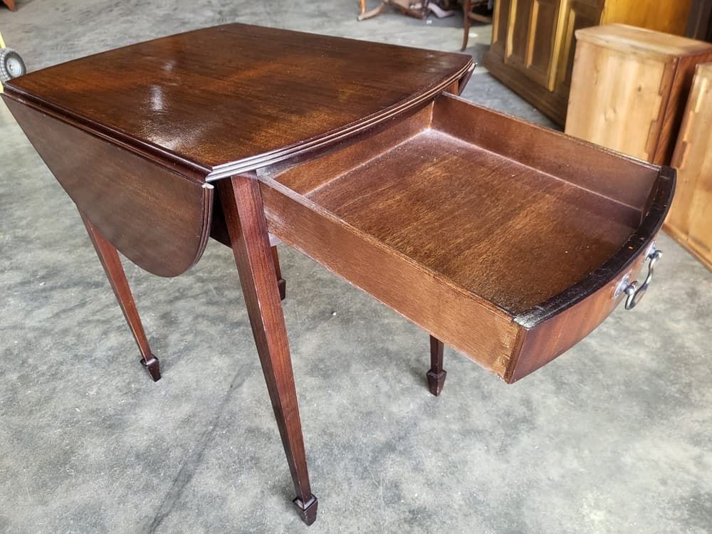 Antique Repro Small Drop Leaf Side End Occasional Table Drawer Tapered Legs photo furniture