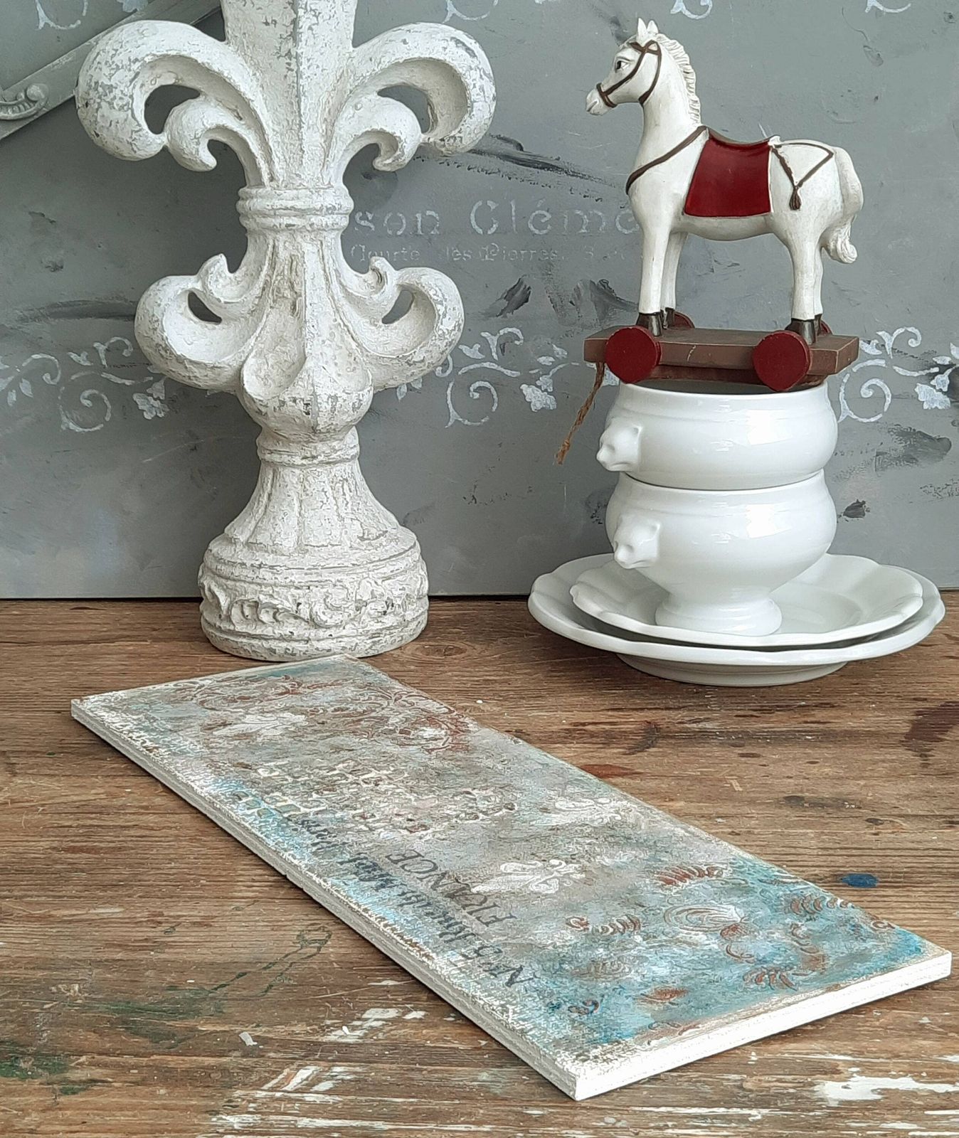 Handmade Turquoise French Wall Plaque: Shabby Chic Baroque Decor (18.1x6.3") photo vinterior