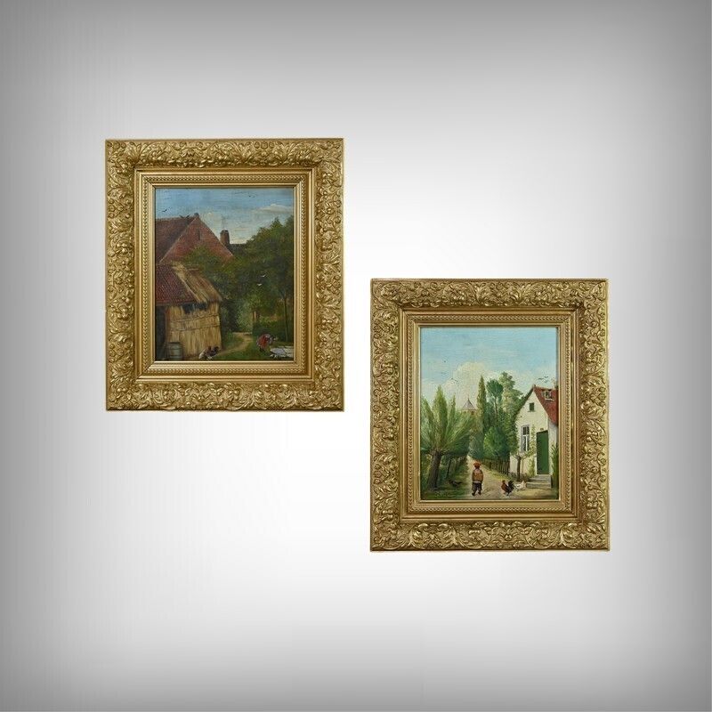 Pair Of “Country Scenes” Paintings, Signed A. Minne – Late 19th Century