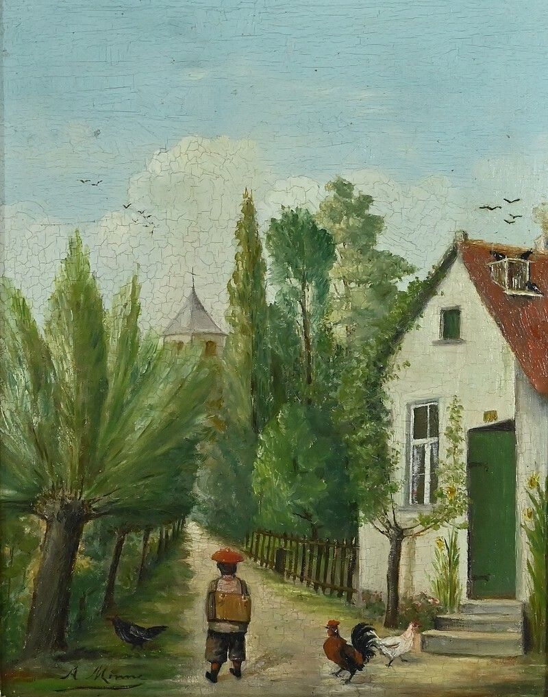 Art Pair Of “Country Scenes” Paintings, Signed A. Minne – Late 19th Century photo
