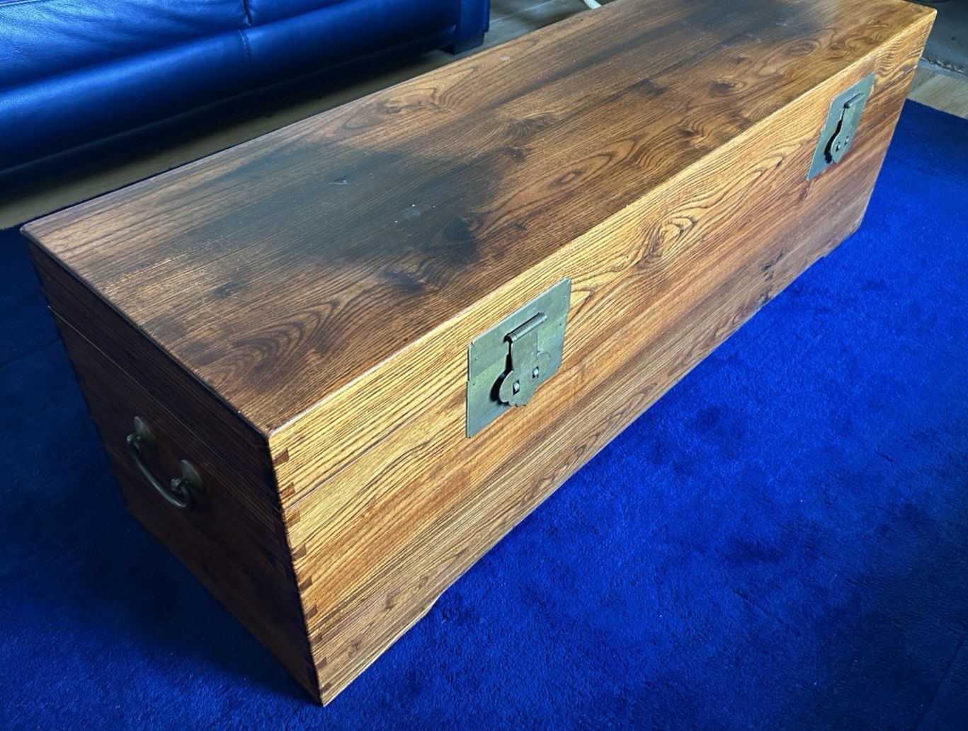 Vintage Camphor Wood Brass Campaign Trunk Chest Box Coffee Table photo for sale