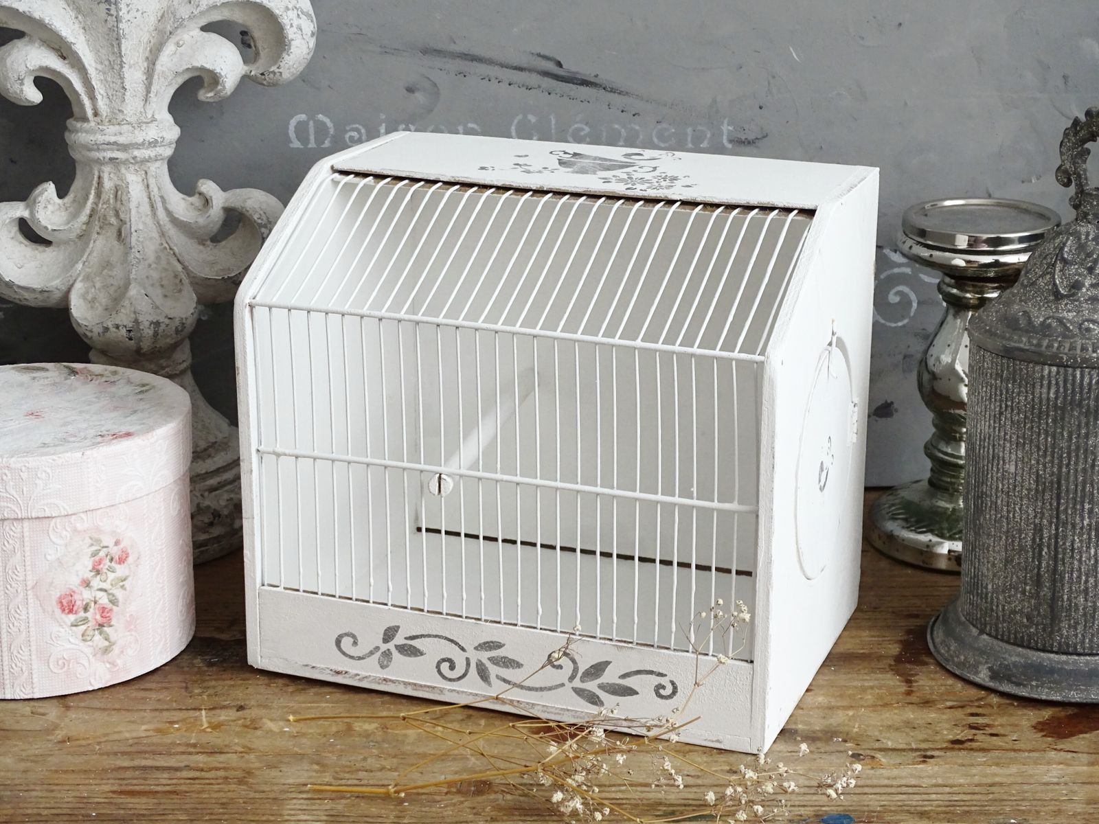 Handmade White Wood Wire Bird Cage: Shabby Chic French Garden Decor