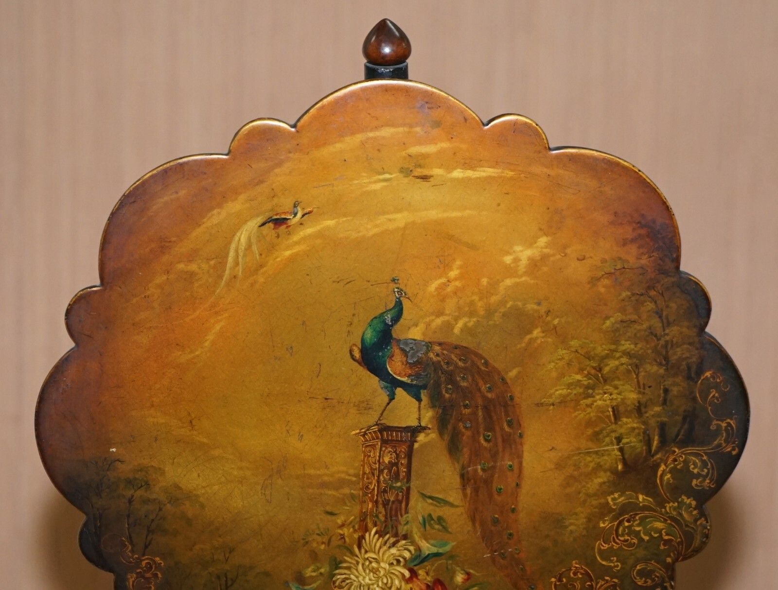 Rare Jennens & Bettridge Brimm Parcel Gilt Papier Mache Hand Paint Pole Screen photo vinterior