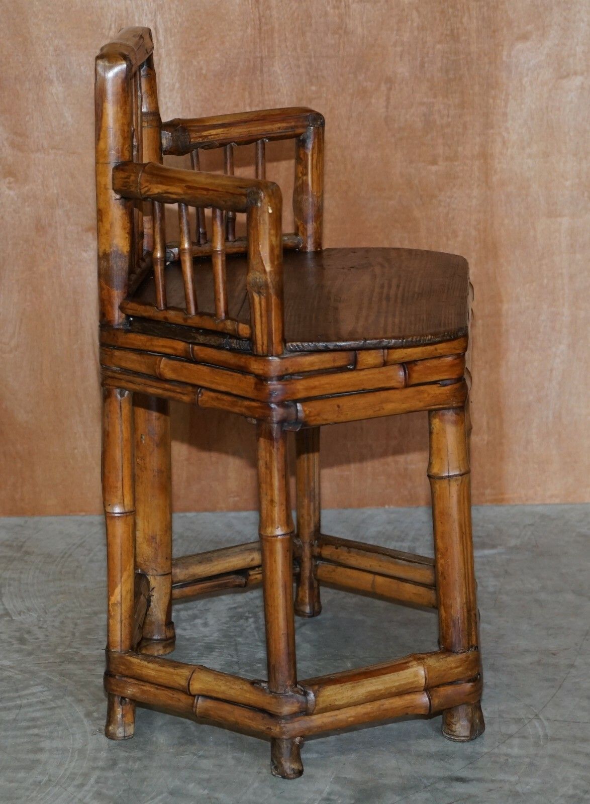 Furniture Pair Of Stunning Circa 1800 Chinese Bamboo Primitive Occasional Chairs His & Her photo