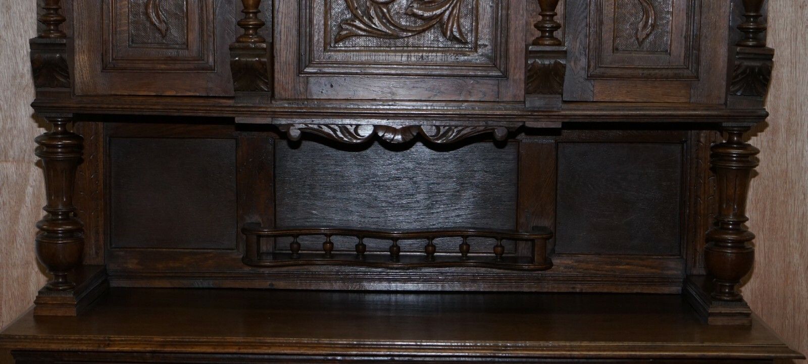 Lovely Hand Carved Solid Oak Dutch Cupboard Ornate Detailing Chest Of Drawers photo Furniture