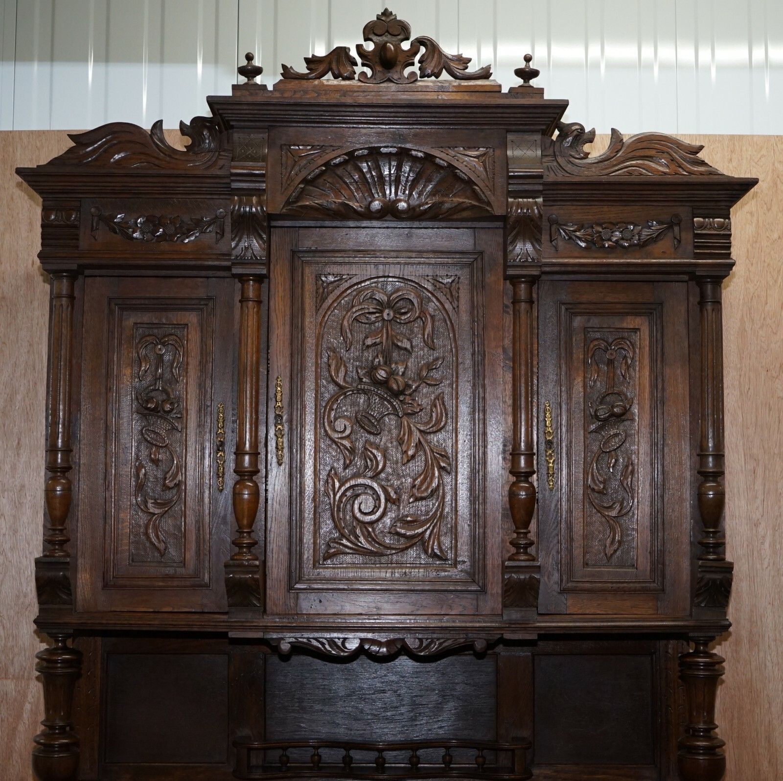 Lovely Hand Carved Solid Oak Dutch Cupboard Ornate Detailing Chest Of Drawers photo vinterior