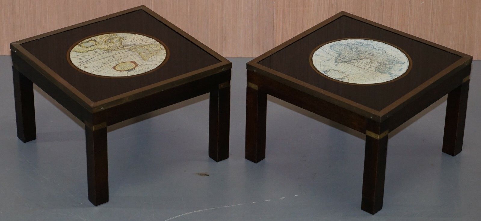 Stunning Coffee & Side Table Nest Of Tables Military Campaign With World Maps photo buy