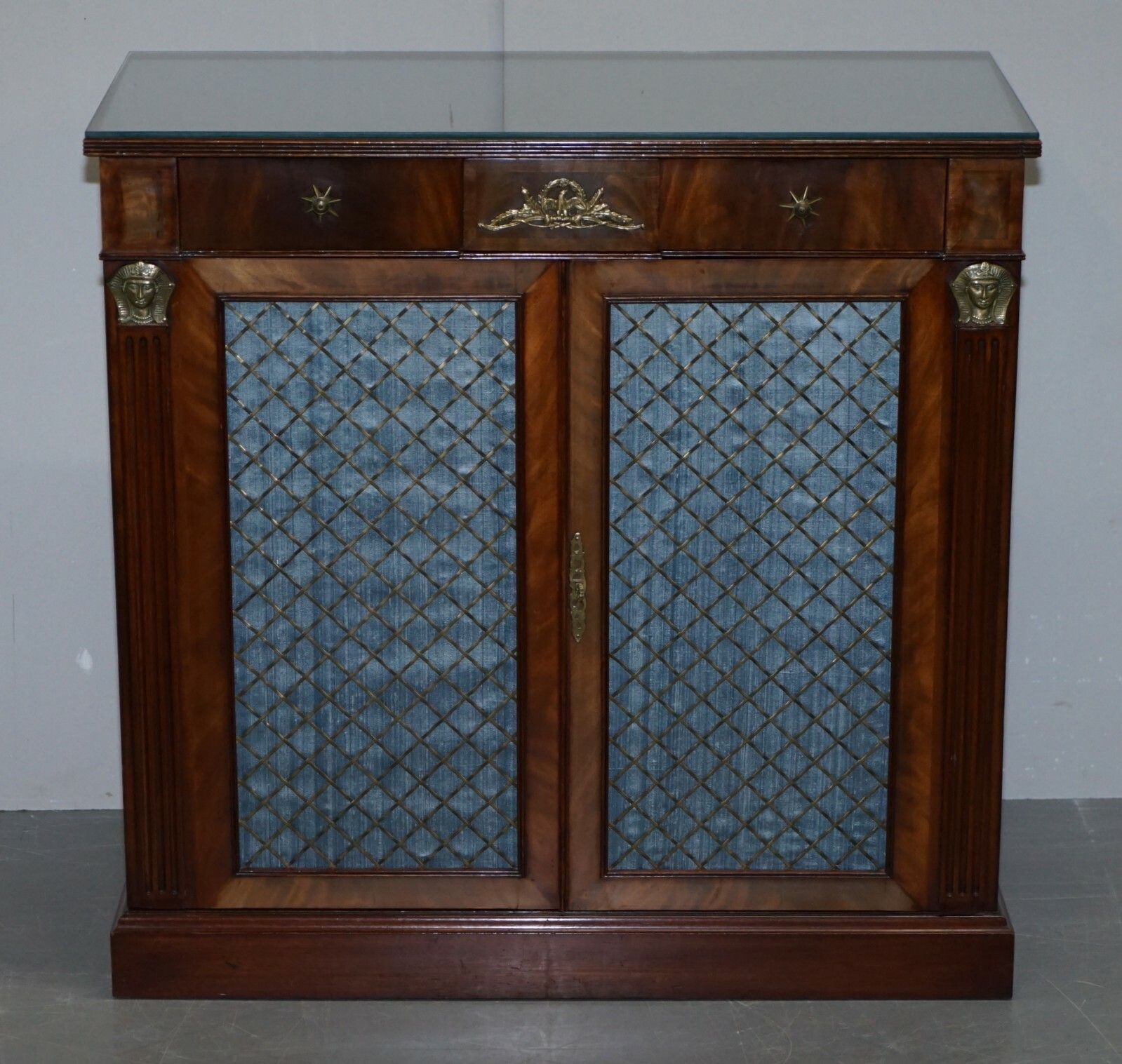 Antique Circa 1900 Flamped Mahogany Gilt Bronze Sideboard In The Regency Taste photo furniture
