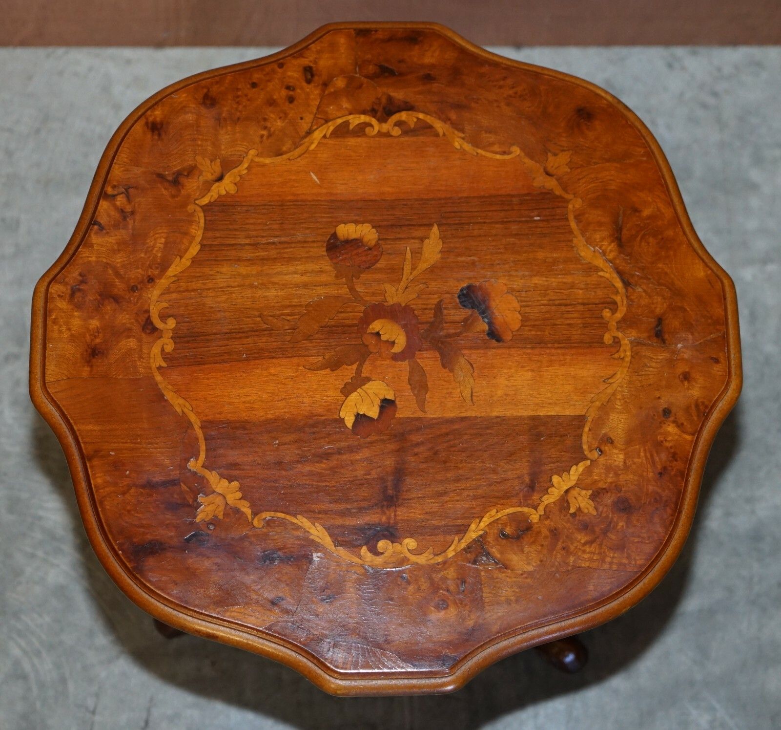 Pair Of Vintage Italian Marquetry Inlaid Burr Walnut & Mahogany Side End Tables photo Furniture