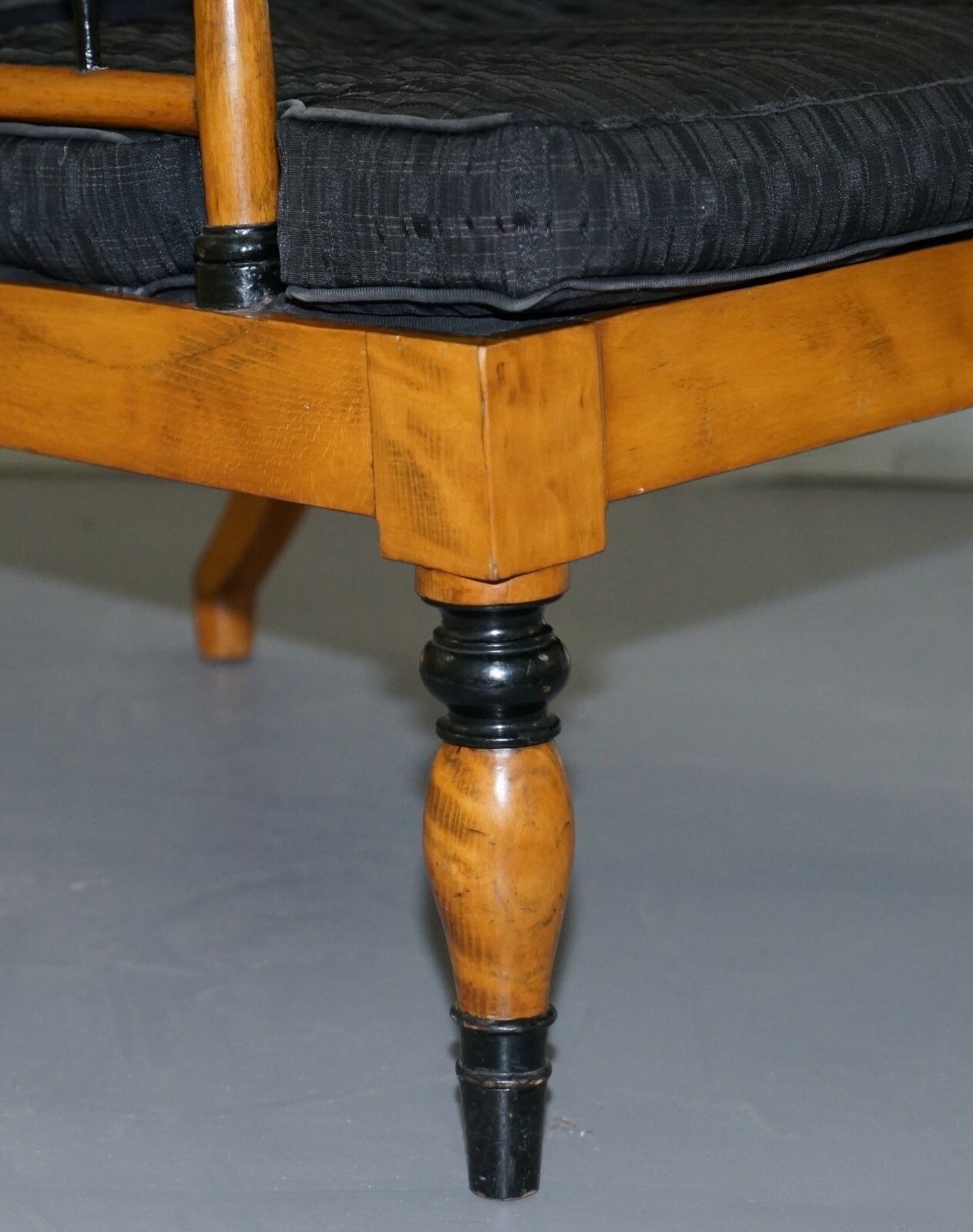 Antique Satin Birch Wood Swedish Biedermeier Library Reading Armchair Ebonished photo vintage
