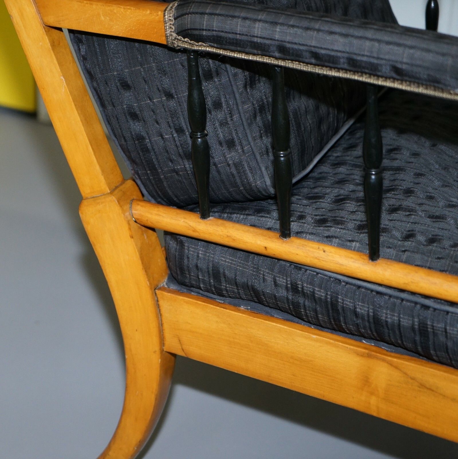 Furniture Antique Satin Birch Wood Swedish Biedermeier Library Reading Armchair Ebonished photo