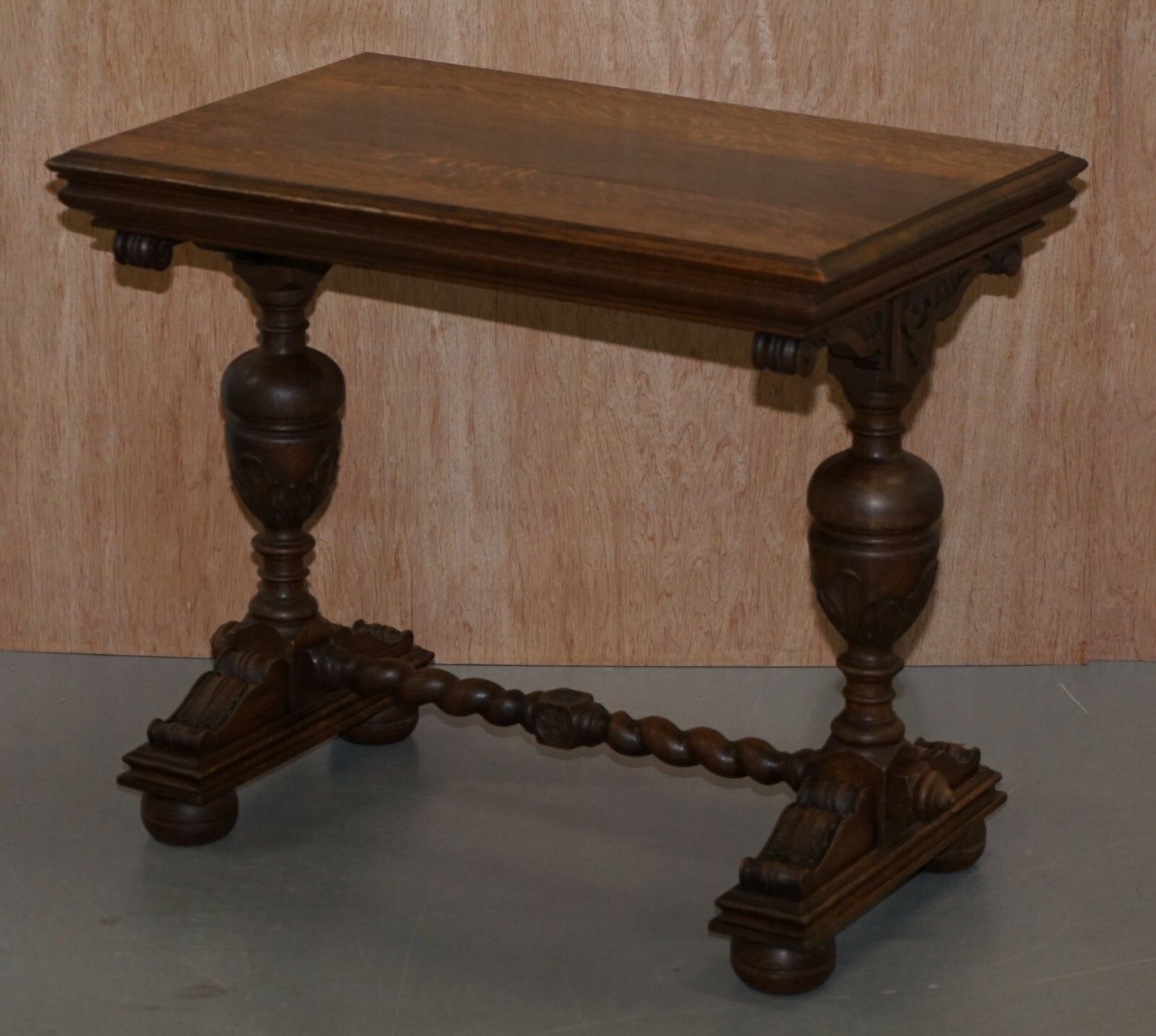 Dutch Hand Carved Solid Oak Side Table To Sit Next To A Desk Part Of Large Suite photo for sale