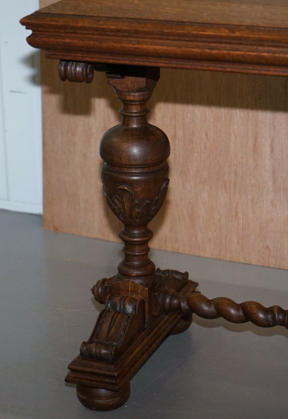 1200.0 Dutch Hand Carved Solid Oak Side Table To Sit Next To A Desk Part Of Large Suite photo