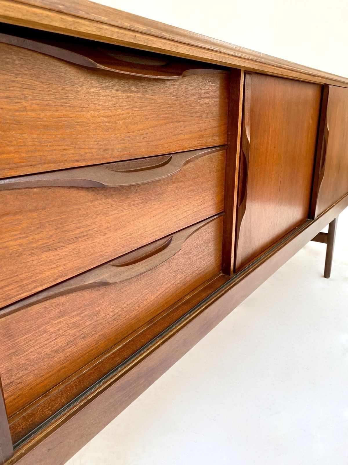 photo for sale British Elliots Of Newbury Large Teak Sideboard With Sliding Doors Mid Century 1960s