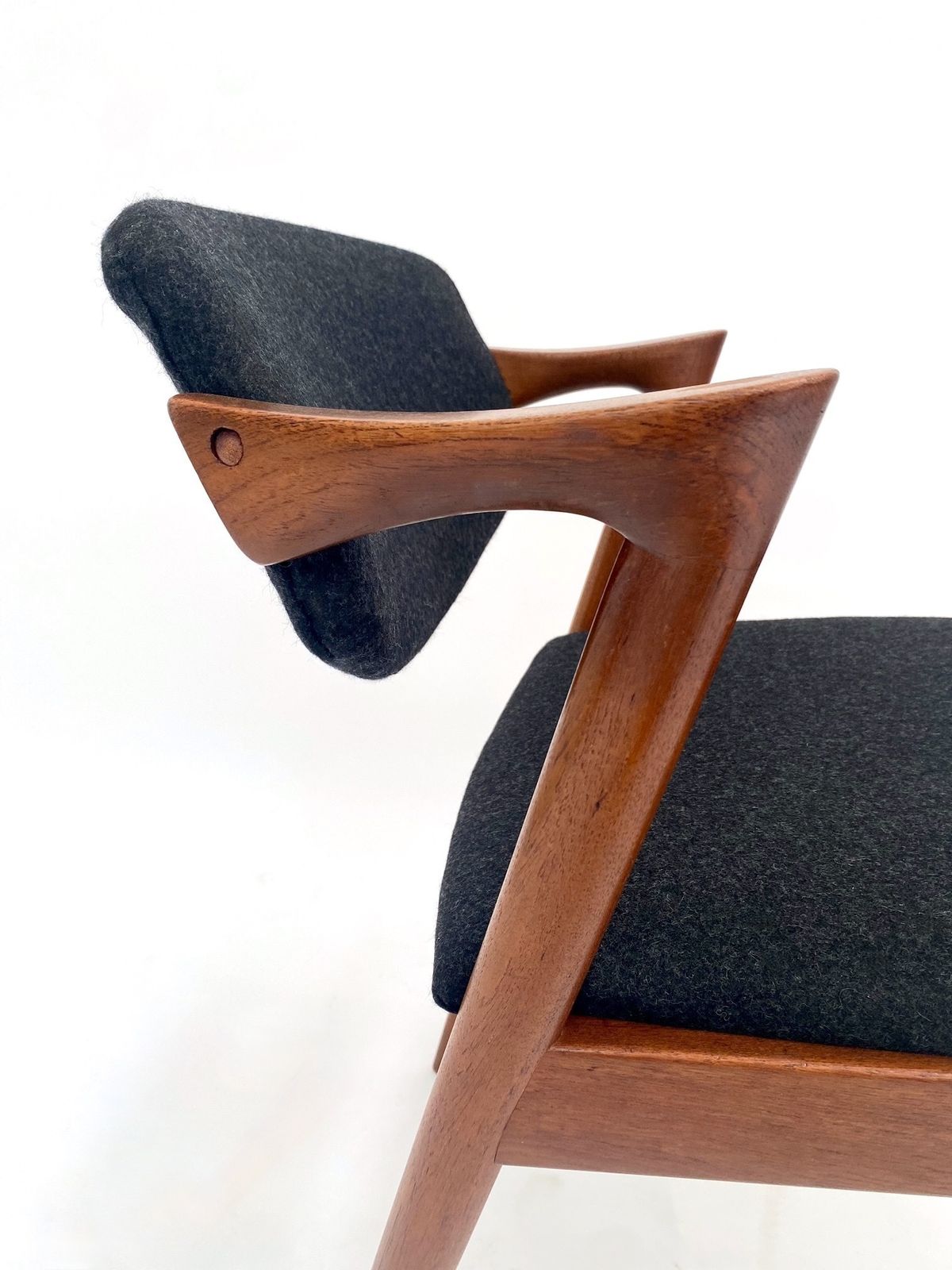 Danish Kai Kristiansen Model 42 Teak And Charcoal Black Wool Dining Chair Mid Century 1960s photo buy