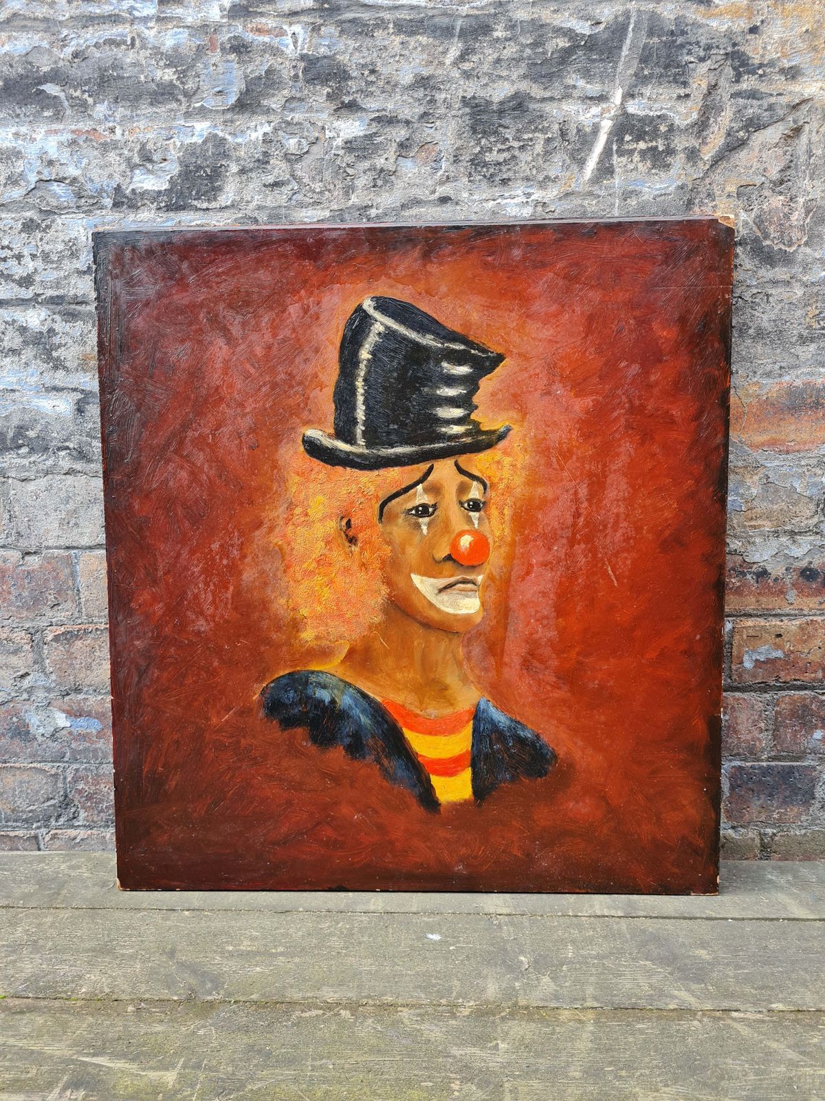 Vintage Clown Portrait   Oil On Wood