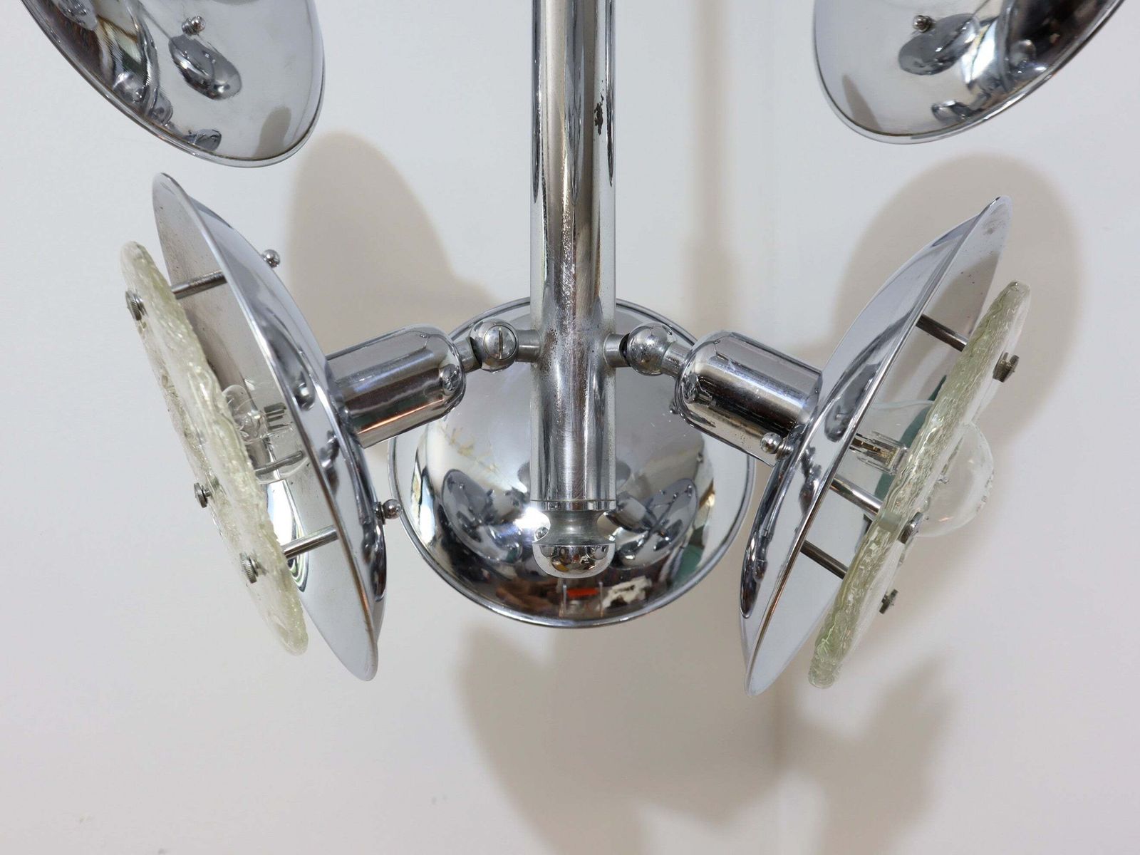 Esperia Chandelier 1970s, Chrome And Murano Glass, 6 Arms Adjustable photo vintage