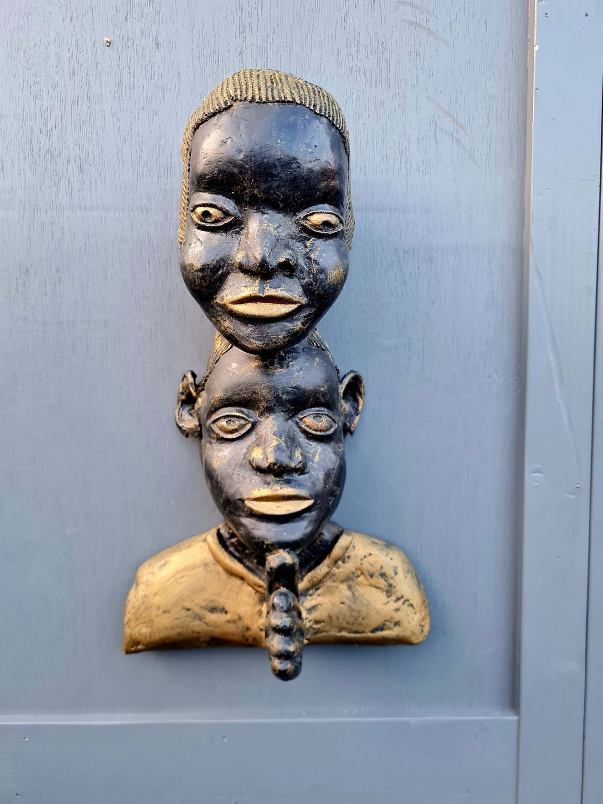 Vintage Tribal Benin Style Plaster Art Sculpture   Signed And Dated 1979