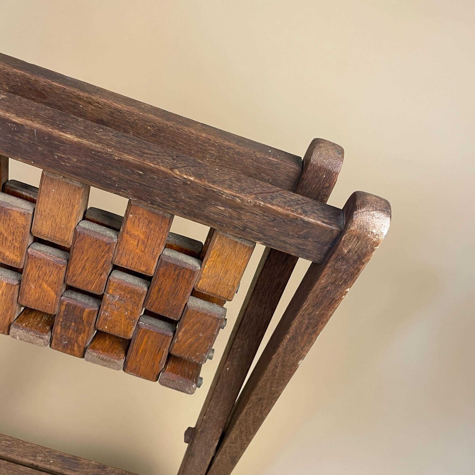photo for sale Vintage Fold Down Stool Seat Wood & Metal Portable Event Seat Brown Retro Camping Festival Garden Farmhouse Cottage