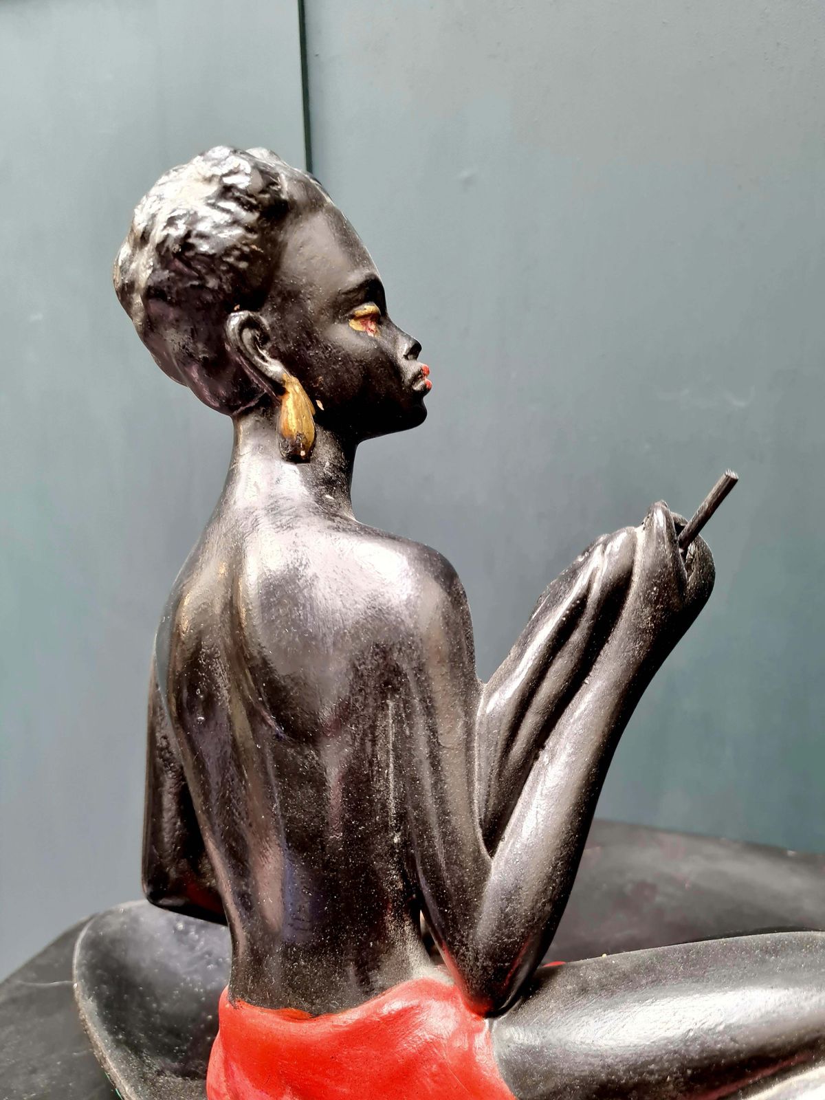 Early 20th Century French Art Deco Style Chalkware Sculpture "Lady In Canoe" photo vinterior