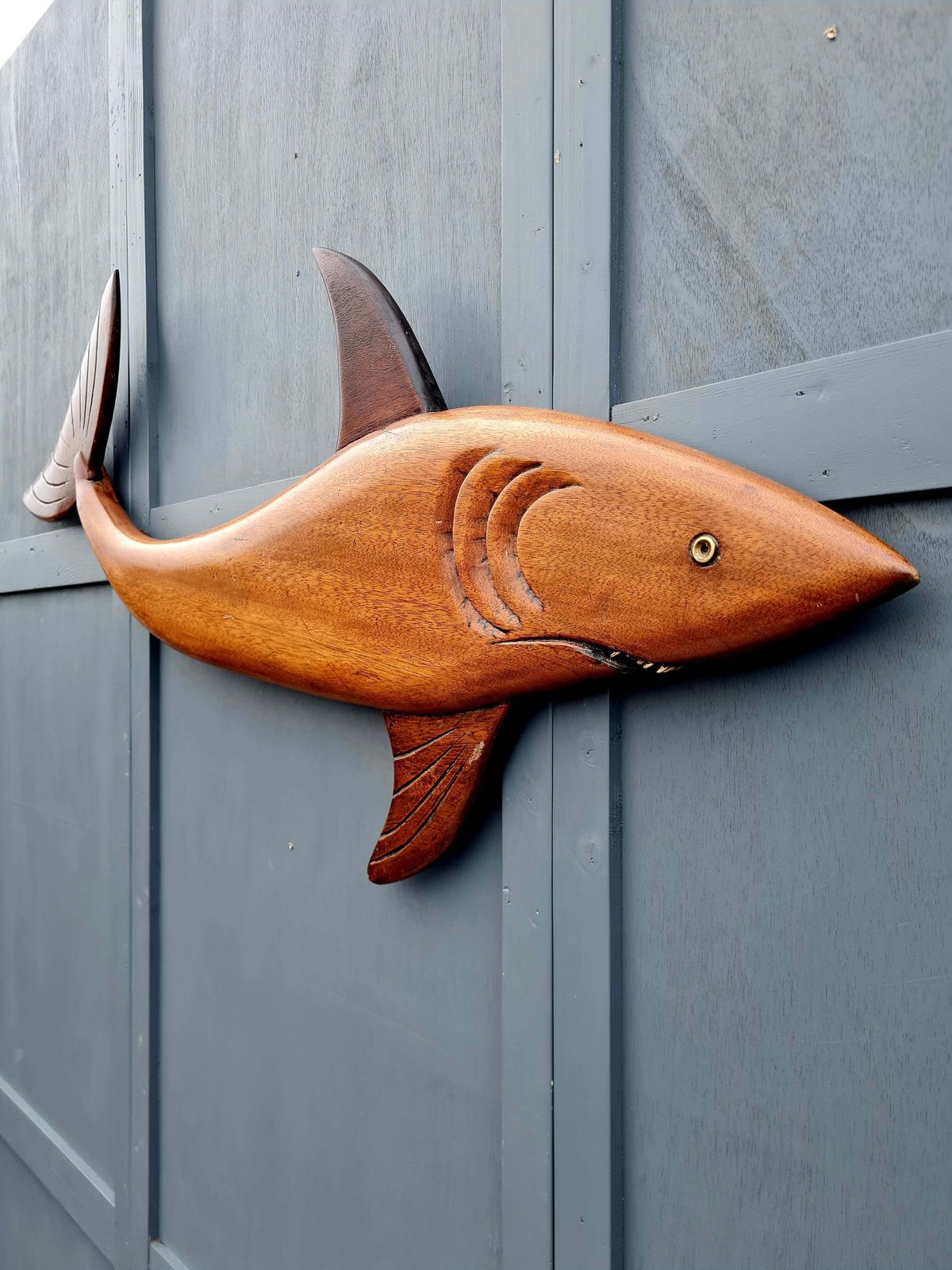 Early 20th Century Carved Mahogany Shark Wall Hanging