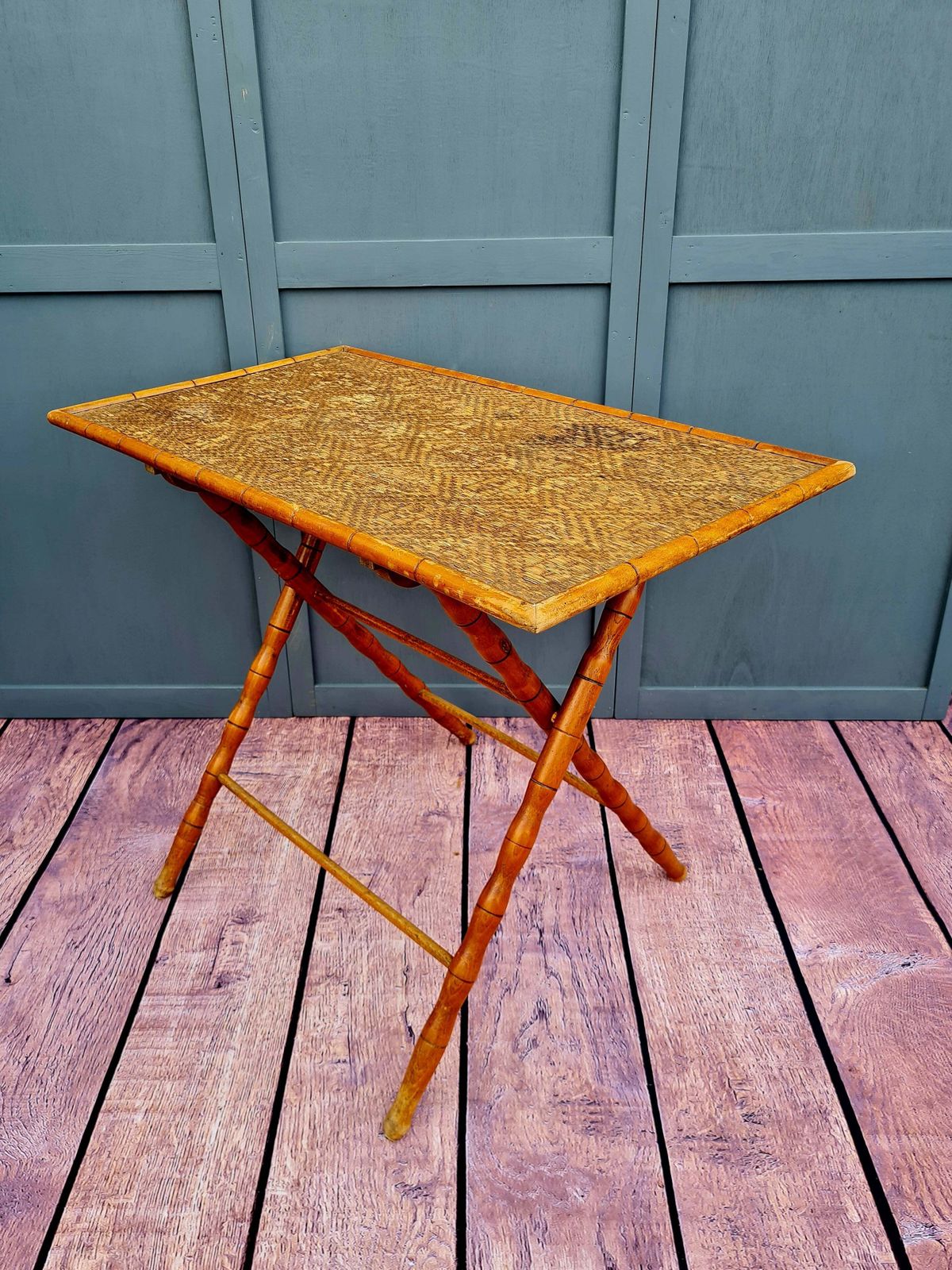 Early 20th Century French Fruitwood Faux Bamboo Folding Table photo furniture
